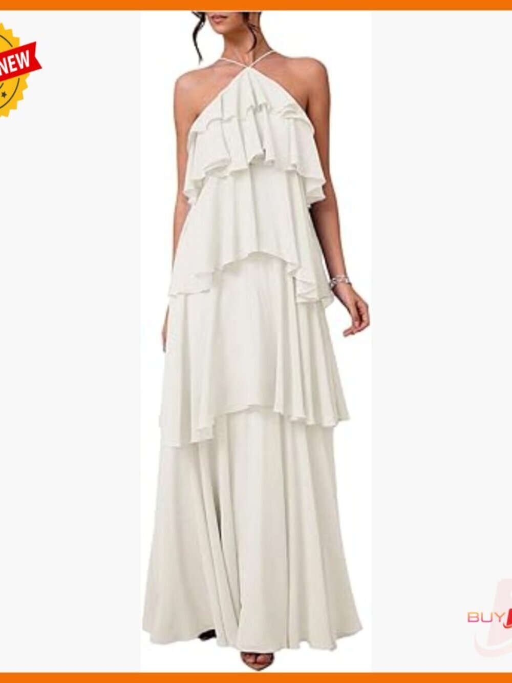 Ruffle Halter Maxi Dress Formal Wedding Guest Flowy Elegant